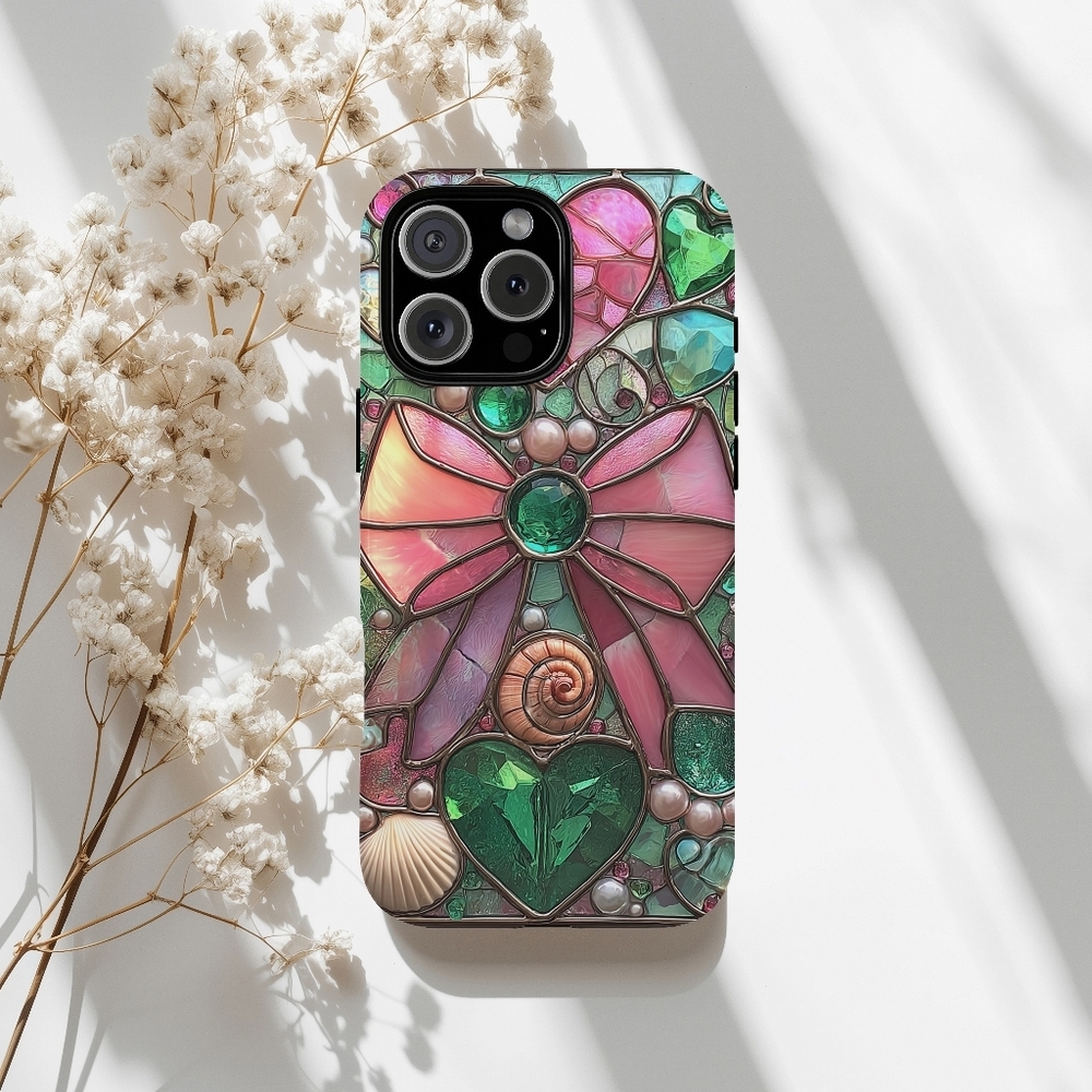 Mermaid Bow Stained Glass IPhone 16,15,14,13 (Pro Max,Pro,Plus) Cell Phone Case